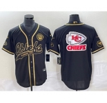 Men's Kansas City Chiefs Big Logo Black Gold Cool Base Stitched Baseball Jersey
