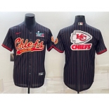 Men's Kansas City Chiefs Black Team Big Logo With Super Bowl LVII Patch Cool Base Stitched Baseball Jersey