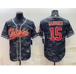 Men's Kansas City Chiefs Blank #15 Patrick Mahomes Grey Navy Camo With Patch Cool Base Stitched Baseball Jersey