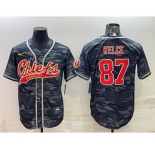 Men's Kansas City Chiefs Blank #87 Travis Kelce Grey Navy Camo With Patch Cool Base Stitched Baseball Jersey