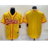 Men's Kansas City Chiefs Blank Gold With Patch Cool Base Stitched Baseball Jersey