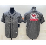 Men's Kansas City Chiefs Grey Team Big Logo With Patch Cool Base Stitched Baseball Jersey