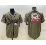 Men's Kansas City Chiefs Olive Salute to Service Team Big Logo Cool Base Stitched Baseball Jersey