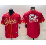 Men's Kansas City Chiefs Red Team Big Logo With Patch Cool Base Stitched Baseball Jersey
