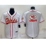 Men's Kansas City Chiefs White Team Big Logo With Patch Cool Base Stitched Baseball Jersey