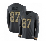 Men's Nike Kansas City Chiefs #87 Travis Kelce Limited Black Salute to Service Therma Long Sleeve NFL Jersey
