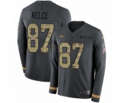 Men's Nike Kansas City Chiefs #87 Travis Kelce Limited Black Salute to Service Therma Long Sleeve NFL Jersey