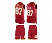 Men's Nike Kansas City Chiefs #87 Travis Kelce Limited Red Tank Top Suit NFL Jersey