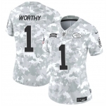 Women's Kansas City Chiefs #1 Xavier Worthy 2024 F.U.S.E Arctic Camo Salute To Service Limited Stitched Football Jersey