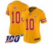 Women's Kansas City Chiefs #10 Tyreek Hill Limited Gold Inverted Legend 100th Season Football Jersey