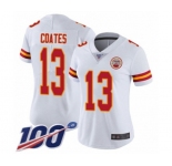 Women's Kansas City Chiefs #13 Sammie Coates White Vapor Untouchable Limited Player 100th Season Football Jersey