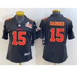 Women's Kansas City Chiefs #15 Patrick Mahomes Black 2025 Super Bowl LIX Patch Vapor Untouchable Limited Stitched Football Jersey
