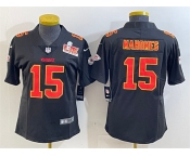 Women's Kansas City Chiefs #15 Patrick Mahomes Black 2025 Super Bowl LIX Patch Vapor Untouchable Limited Stitched Football Jersey