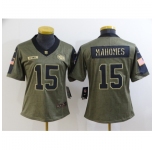 Women's Kansas City Chiefs #15 Patrick Mahomes Nike Olive 2021 Salute To Service Limited Player Jersey
