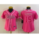Women's Kansas City Chiefs #15 Patrick Mahomes Pink With Patch Cool Base Stitched Baseball Jersey