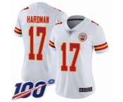 Women's Kansas City Chiefs #17 Mecole Hardman White Vapor Untouchable Limited Player 100th Season Football Jersey