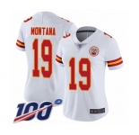 Women's Kansas City Chiefs #19 Joe Montana White Vapor Untouchable Limited Player 100th Season Football Jersey