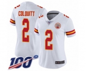 Women's Kansas City Chiefs #2 Dustin Colquitt White Vapor Untouchable Limited Player 100th Season Football Jersey