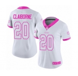 Women's Kansas City Chiefs #20 Morris Claiborne Limited White Pink Rush Fashion Football Jersey