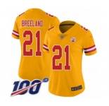 Women's Kansas City Chiefs #21 Bashaud Breeland Limited Gold Inverted Legend 100th Season Football Jersey