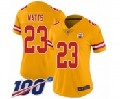 Women's Kansas City Chiefs #23 Armani Watts Limited Gold Inverted Legend 100th Season Football Jersey