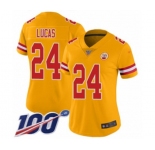 Women's Kansas City Chiefs #24 Jordan Lucas Limited Gold Inverted Legend 100th Season Football Jersey