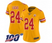 Women's Kansas City Chiefs #24 Jordan Lucas Limited Gold Inverted Legend 100th Season Football Jersey