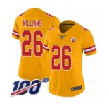 Women's Kansas City Chiefs #26 Damien Williams Limited Gold Inverted Legend 100th Season Football Jersey