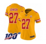 Women's Kansas City Chiefs #27 Larry Johnson Limited Gold Inverted Legend 100th Season Football Jersey