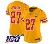 Women's Kansas City Chiefs #27 Larry Johnson Limited Gold Inverted Legend 100th Season Football Jersey