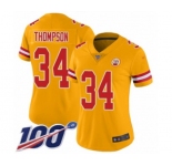 Women's Kansas City Chiefs #34 Darwin Thompson Limited Gold Inverted Legend 100th Season Football Jersey