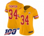 Women's Kansas City Chiefs #34 Darwin Thompson Limited Gold Inverted Legend 100th Season Football Jersey