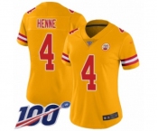 Women's Kansas City Chiefs #4 Chad Henne Limited Gold Inverted Legend 100th Season Football Jersey