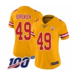 Women's Kansas City Chiefs #49 Daniel Sorensen Limited Gold Inverted Legend 100th Season Football Jersey