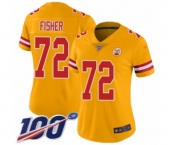 Women's Kansas City Chiefs #72 Eric Fisher Limited Gold Inverted Legend 100th Season Football Jersey