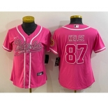 Women's Kansas City Chiefs #87 Travis Kelce Pink With Patch Cool Base Stitched Baseball Jersey