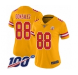 Women's Kansas City Chiefs #88 Tony Gonzalez Limited Gold Inverted Legend 100th Season Football Jersey