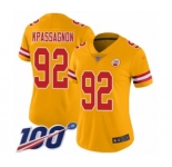 Women's Kansas City Chiefs #92 Tanoh Kpassagnon Limited Gold Inverted Legend 100th Season Football Jersey