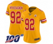Women's Kansas City Chiefs #92 Tanoh Kpassagnon Limited Gold Inverted Legend 100th Season Football Jersey
