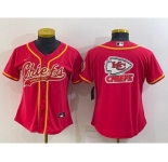 Women's Kansas City Chiefs Red Team Big Logo With Patch Cool Base Stitched Baseball Jersey