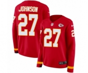 Women's Nike Kansas City Chiefs #27 Larry Johnson Limited Red Therma Long Sleeve NFL Jersey