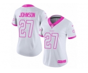 Women's Nike Kansas City Chiefs #27 Larry Johnson Limited White Pink Rush Fashion NFL Jersey