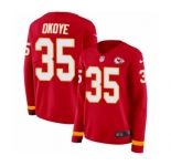 Women's Nike Kansas City Chiefs #35 Christian Okoye Limited Red Therma Long Sleeve NFL Jersey