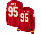 Women's Nike Kansas City Chiefs #95 Chris Jones Limited Red Therma Long Sleeve NFL Jersey