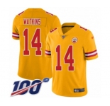 Youth Kansas City Chiefs #14 Sammy Watkins Limited Gold Inverted Legend 100th Season Football Jersey