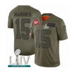 Youth Kansas City Chiefs #15 Patrick Mahomes Limited Olive 2019 Salute to Service Super Bowl LIV Bound Football Jersey