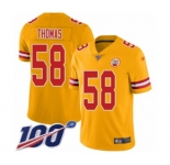 Youth Kansas City Chiefs #58 Derrick Thomas Limited Gold Inverted Legend 100th Season Football Jersey