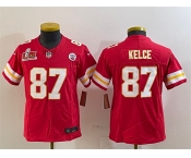 Youth Kansas City Chiefs #87 Travis Kelce Red 2025 Super Bowl LIX Patch F.U.S.E. Vapor Untouchable Limited Stitched Football Jersey