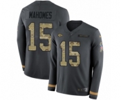 Youth Nike Kansas City Chiefs #15 Patrick Mahomes II Limited Black Salute to Service Therma Long Sleeve NFL Jersey