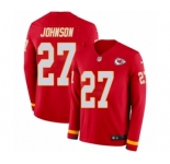 Youth Nike Kansas City Chiefs #27 Larry Johnson Limited Red Therma Long Sleeve NFL Jersey
